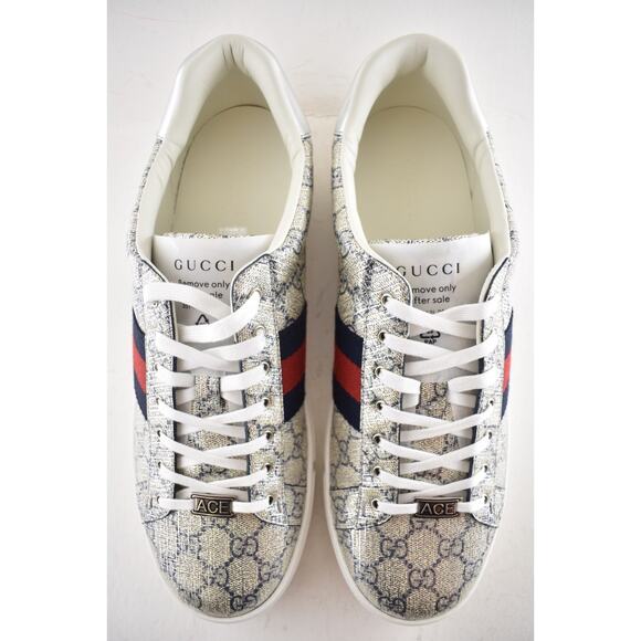 Gucci Ace GG Logo Supreme Canvas Beige Blue Silver Low Top Flat Sneaker G 14 15 - Picture 11 of 16